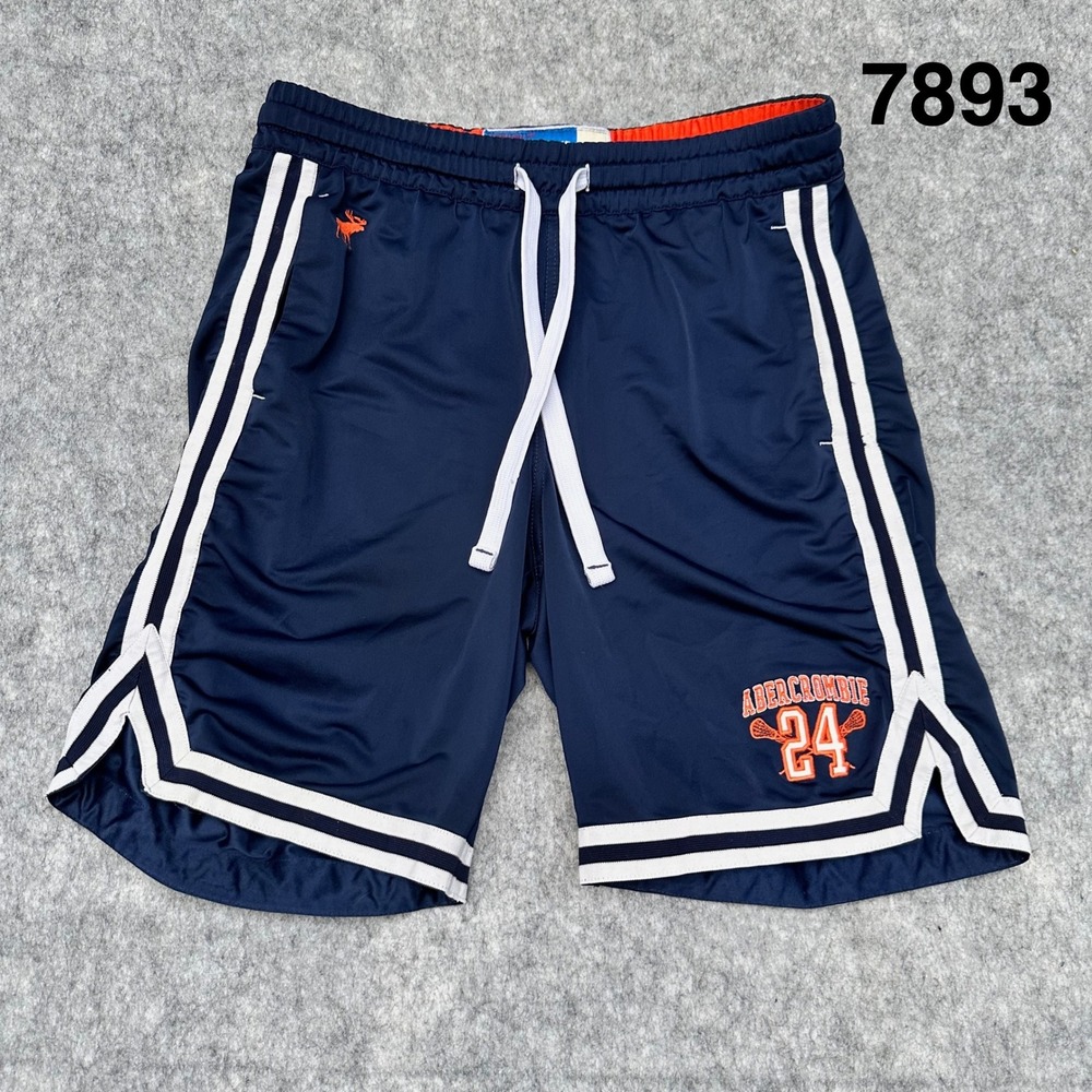 Abercrombie & Fitch Mens Lacrosse Athletic Shorts Navy Blue Orange Striped Small